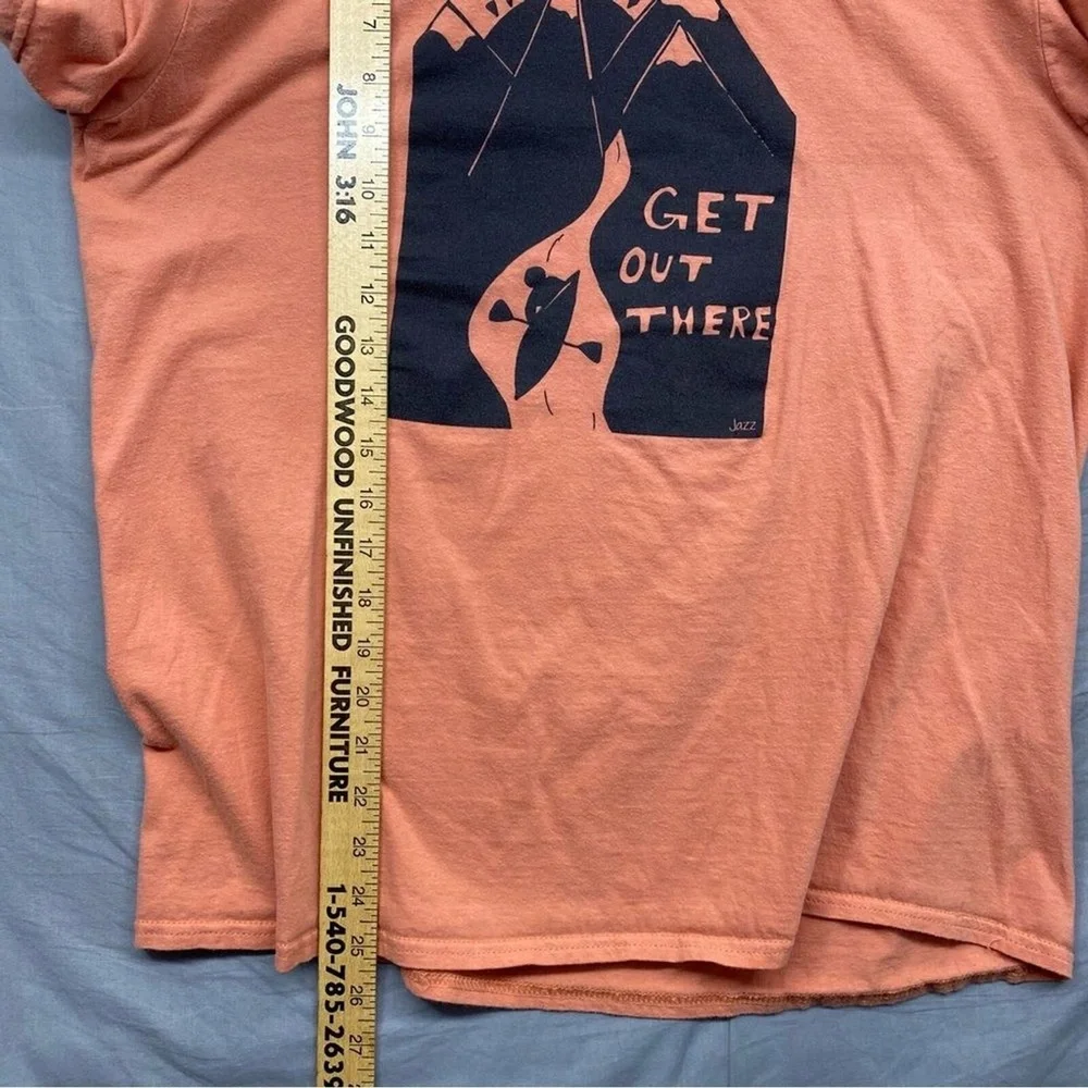 Anvil Graphic Print T-Shirt "Get Out There"‎ Orange Outdoor Theme Men Size | L - Picture 6 of 6